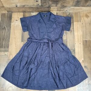 Me + Em Navy Short Sleeve Midi Textured‎ Lace Flowy Dress w/ Pockets & Belt Sz 4